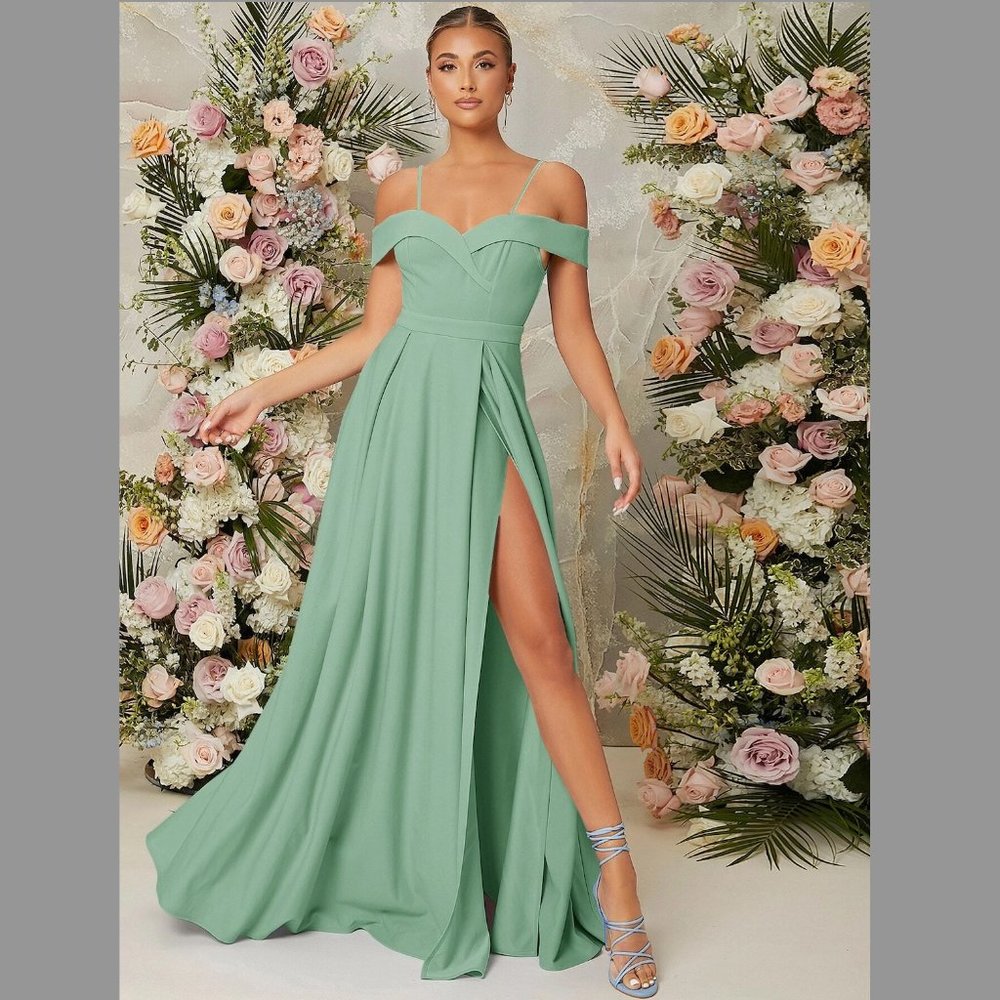 Cold Shoulder Split Thigh Mint Green Dress